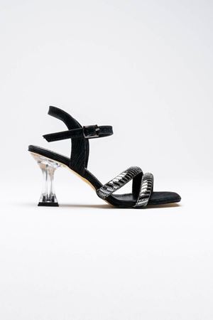 Kadın Şeffaf İnce Topuklu Sandalet Ayakkabı - Siyah