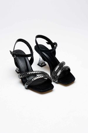 Kadın Şeffaf İnce Topuklu Sandalet Ayakkabı - Siyah