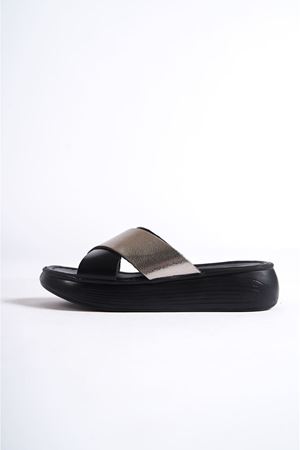 Kadın Hakiki Deri Terlik - Siyah/Gümüş