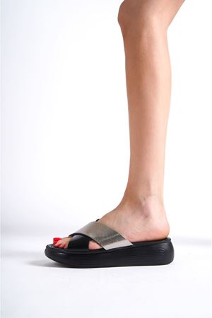 Kadın Hakiki Deri Terlik - Siyah/Gümüş