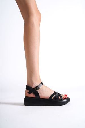 Kadın Yazlık Hakiki Deri Sandalet - Siyah