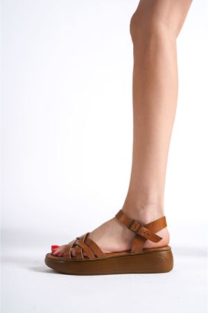 Kadın Yazlık Hakiki Deri Sandalet - Taba