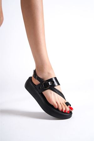 Kadın Yazlık Hakiki Deri Sandalet - Siyah