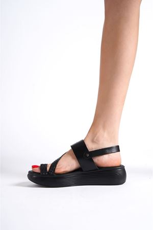 Kadın Yazlık Hakiki Deri Sandalet - Siyah