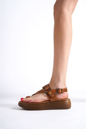 Kadın Yazlık Hakiki Deri Sandalet - Taba