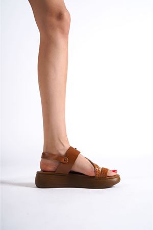Kadın Yazlık Hakiki Deri Sandalet - Taba
