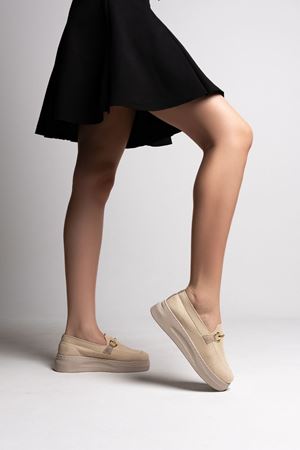 Kadın Nefes Alabilir Triko Günlük Loafer Ayakkabı - Ten