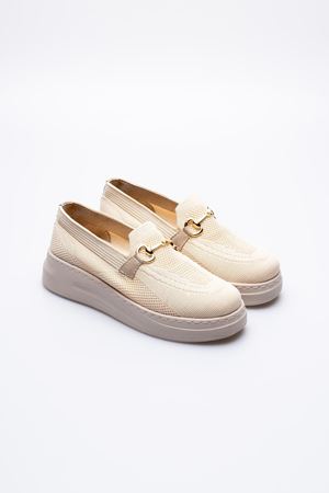 Kadın Nefes Alabilir Triko Günlük Loafer Ayakkabı - Ten