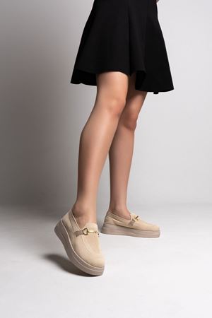 Kadın Nefes Alabilir Triko Günlük Loafer Ayakkabı - Ten