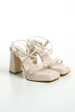 Kadın Taşlı Platform Topuklu Ayakkabı Sandalet - Ten