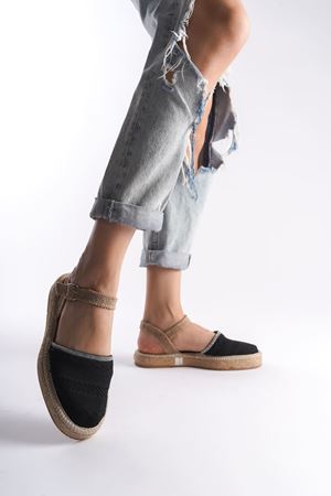 Kadın Yazlık Espadril Sandalet Ayakkabı - Siyah