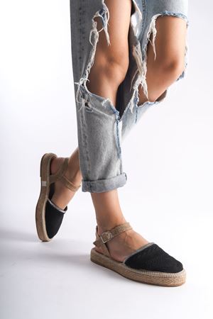 Kadın Yazlık Espadril Sandalet Ayakkabı - Siyah