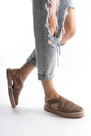 Kadın Yazlık Espadril Sandalet Ayakkabı - Vizon