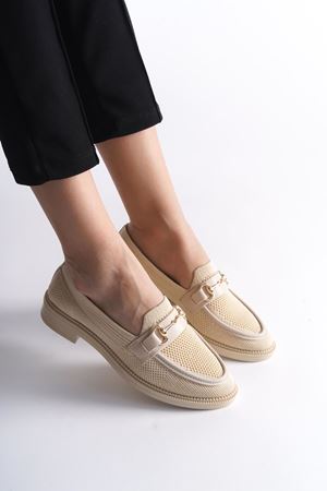 Kadın Nefes Alabilir Triko Günlük Loafer Ayakkabı - Ten