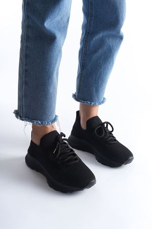 Kadın Nefes Alabilir Triko Sneaker Spor Ayakkabı - Siyah
