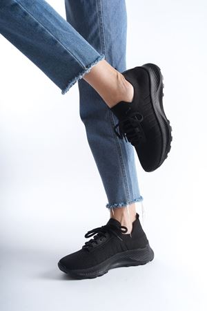 Kadın Nefes Alabilir Triko Sneaker Spor Ayakkabı - Siyah