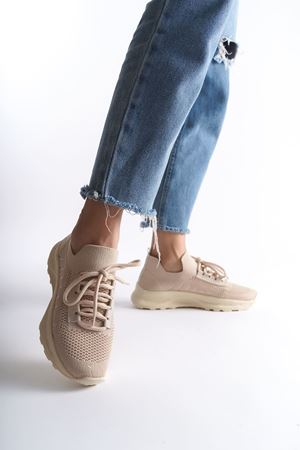 Kadın Nefes Alabilir Triko Sneaker Spor Ayakkabı - Ten