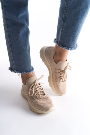 Kadın Nefes Alabilir Triko Sneaker Spor Ayakkabı - Ten