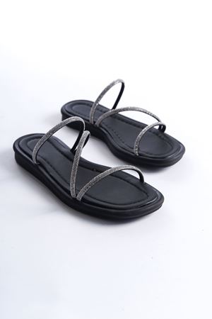 Kadın Taşlı Terlik - Siyah