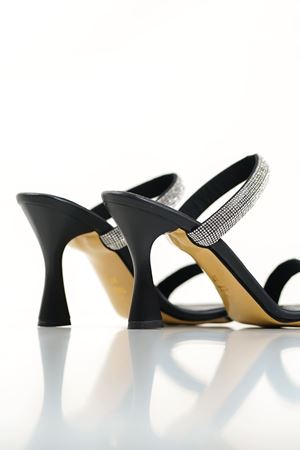 Kadın Taşlı Topuklu Terlik - Siyah