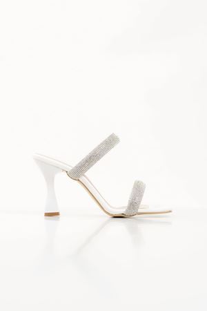 Kadın Taşlı Topuklu Terlik - Beyaz