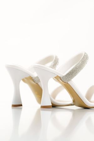 Kadın Taşlı Topuklu Terlik - Beyaz