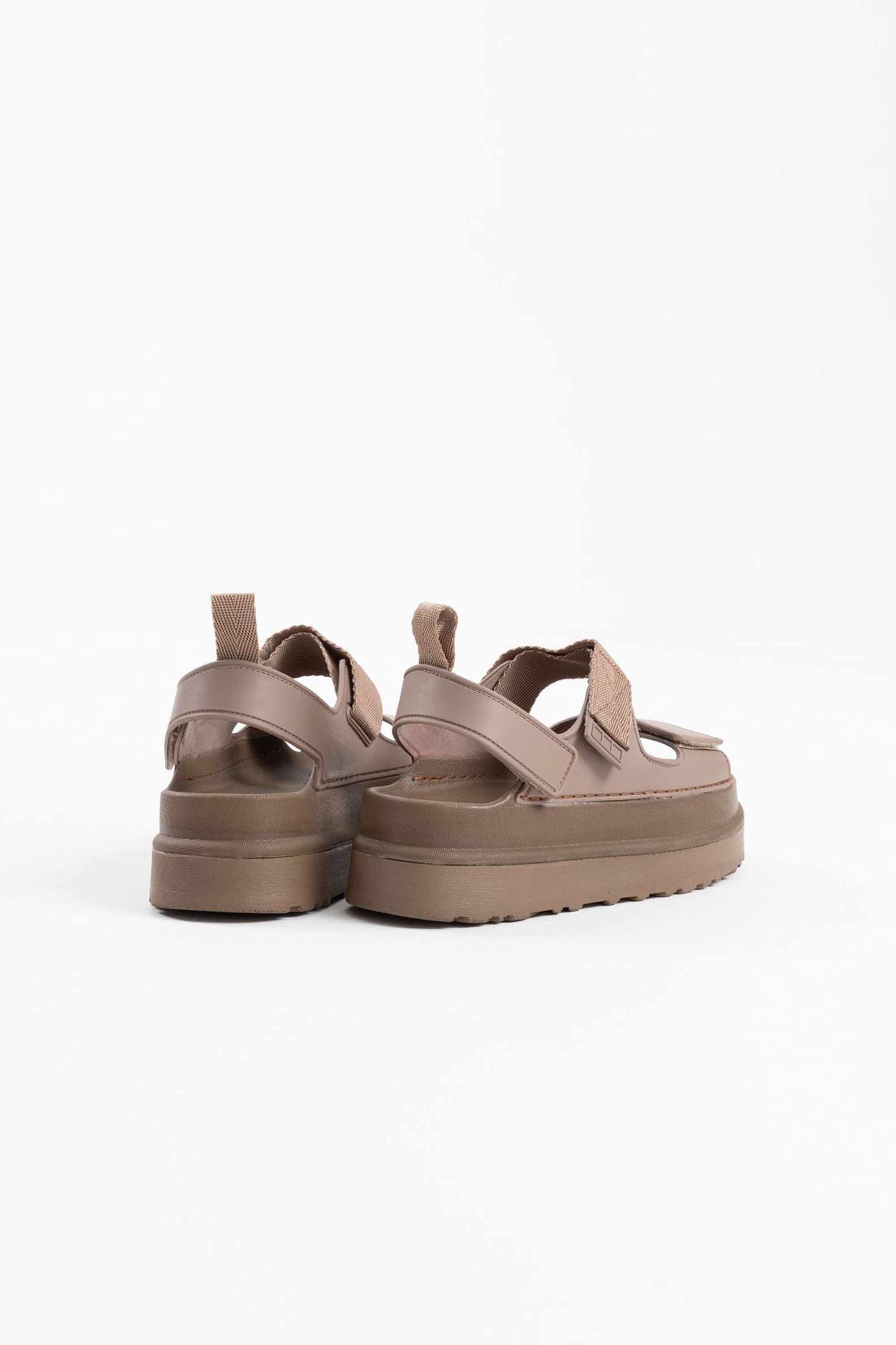 Dulisa Kadın Tam Kalıp Cırtlı Sade Kalın Tabanlı Sandalet - Kahverengi