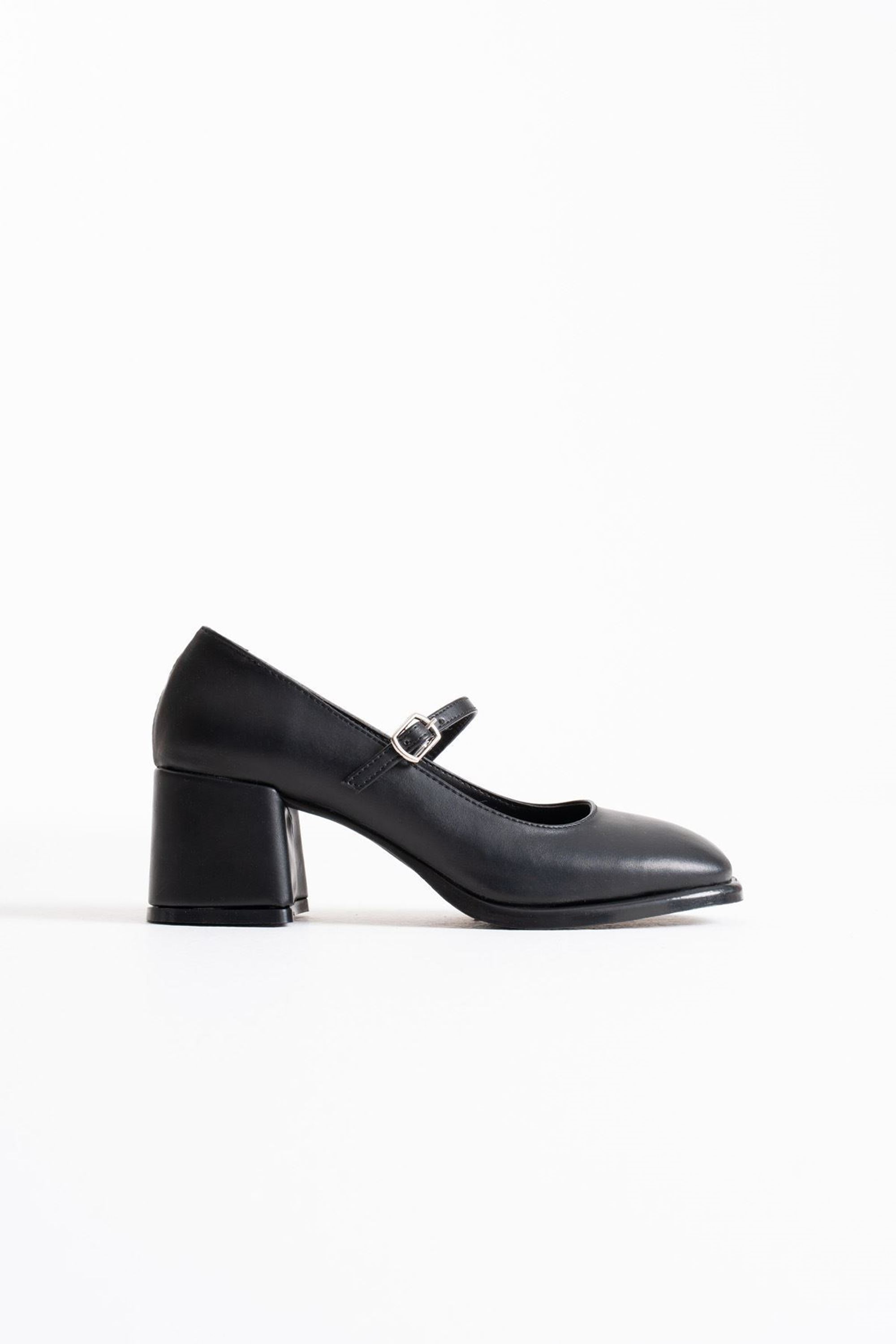 Ferosa Kadın Klasik Cilt Kalın Topuklu Ayakkabı - Siyah