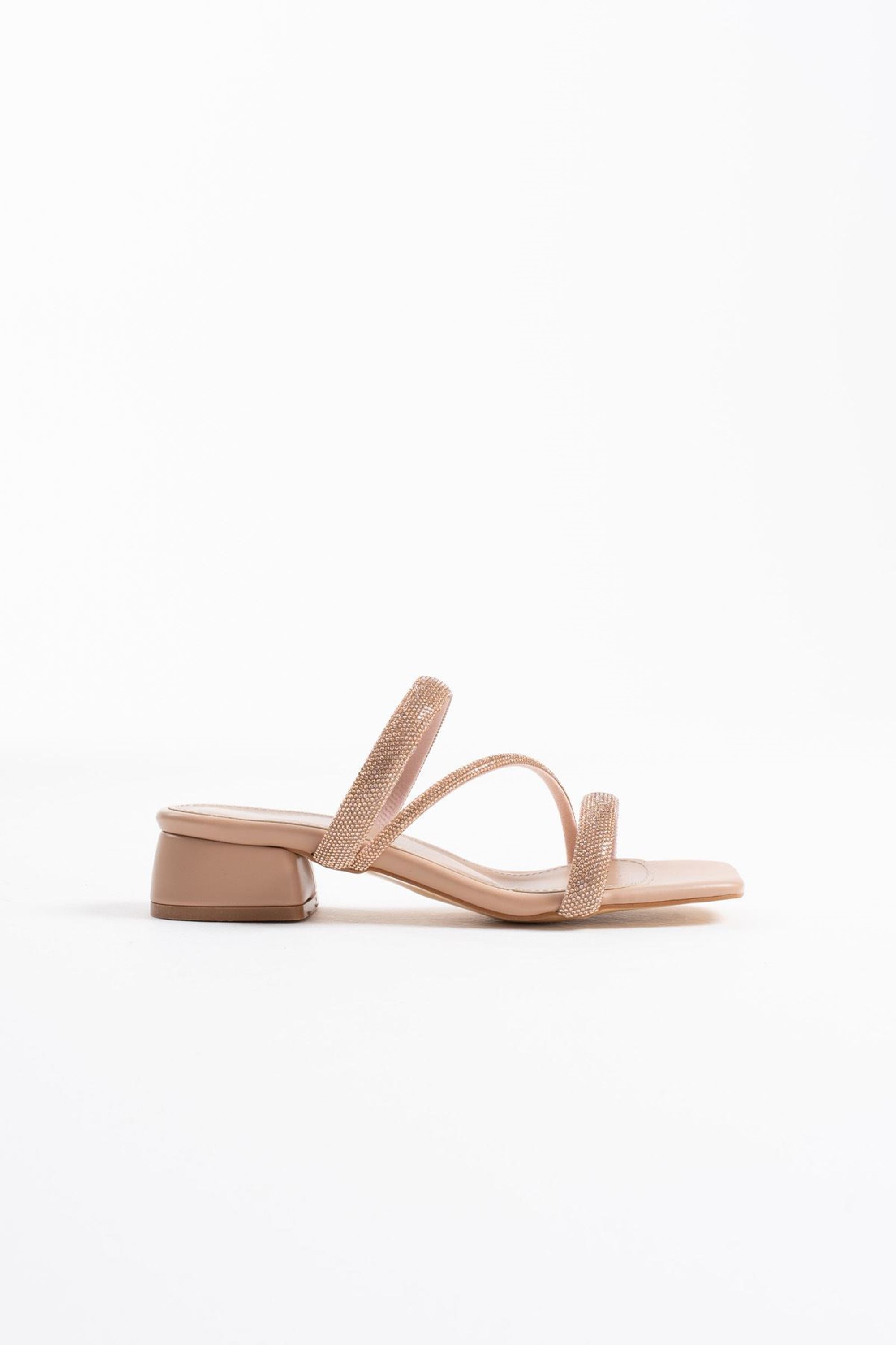 Lummie Kadın Taş Detaylı Şık Kalın Topuklu Terlik - Nude