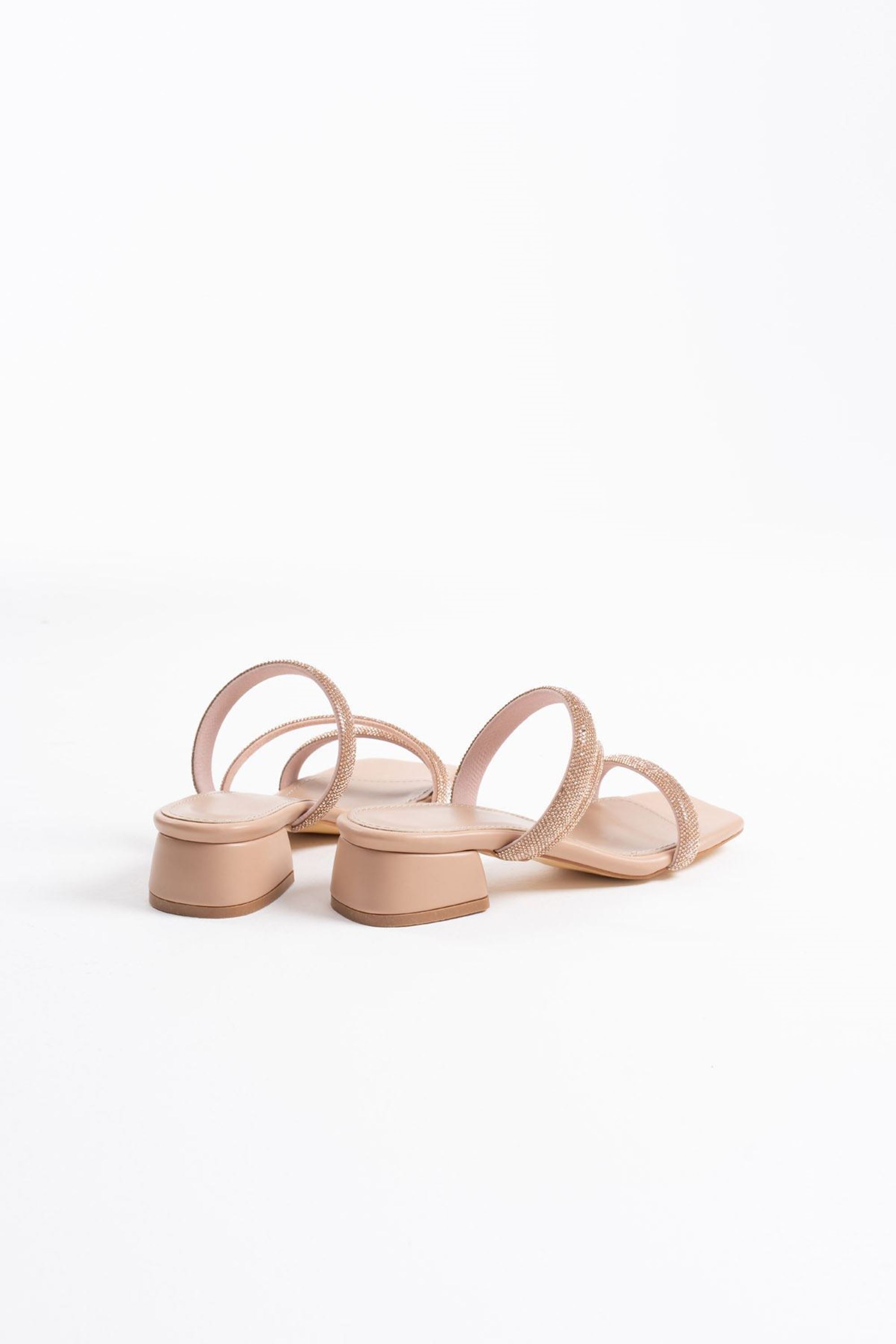 Lummie Kadın Taş Detaylı Şık Kalın Topuklu Terlik - Nude