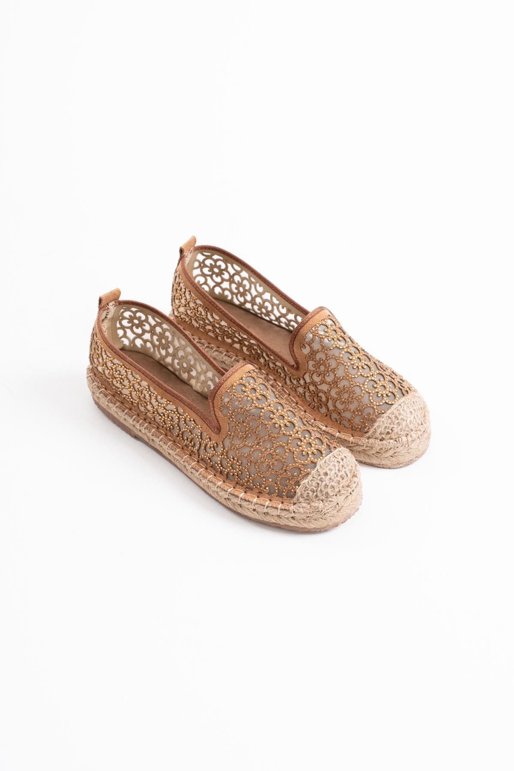 Florine Kadın İnce Taş Detaylı Günlük Espadril Ayakkabı - Taba