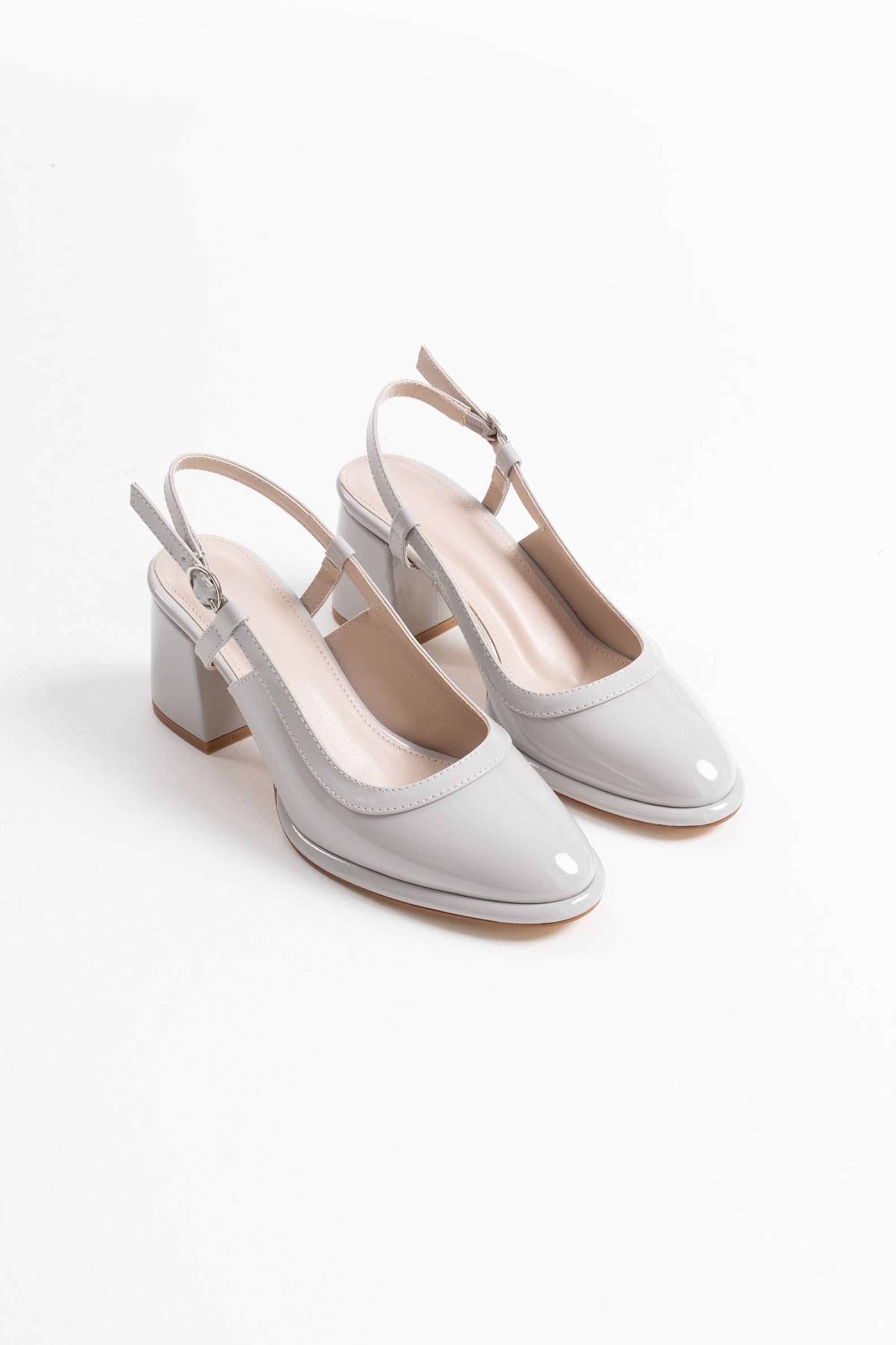 Taliya Kadın Rugan Klasik Kalın Topuklu Ayakkabı - Gri