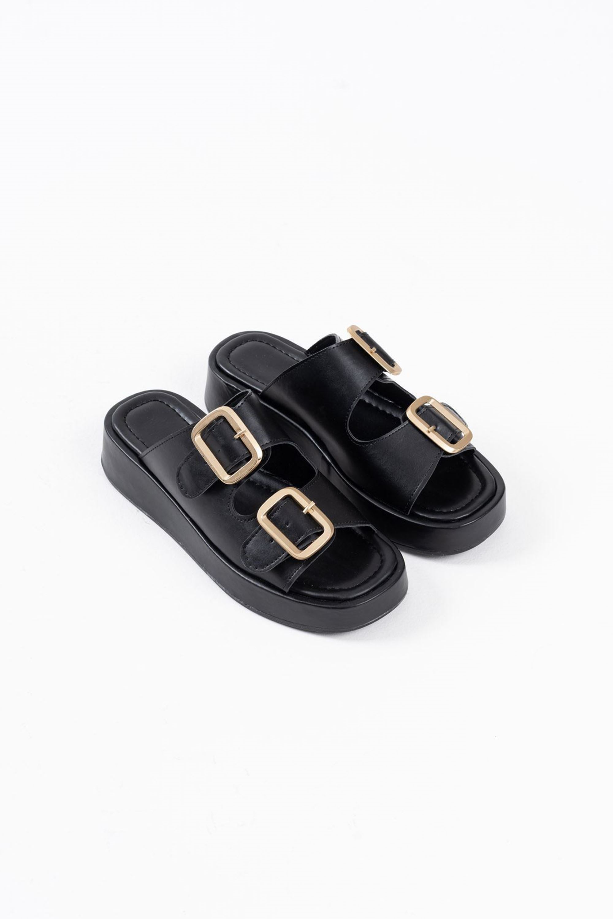 Loaqua Çift Toka Detaylı Cilt Terlik - Siyah