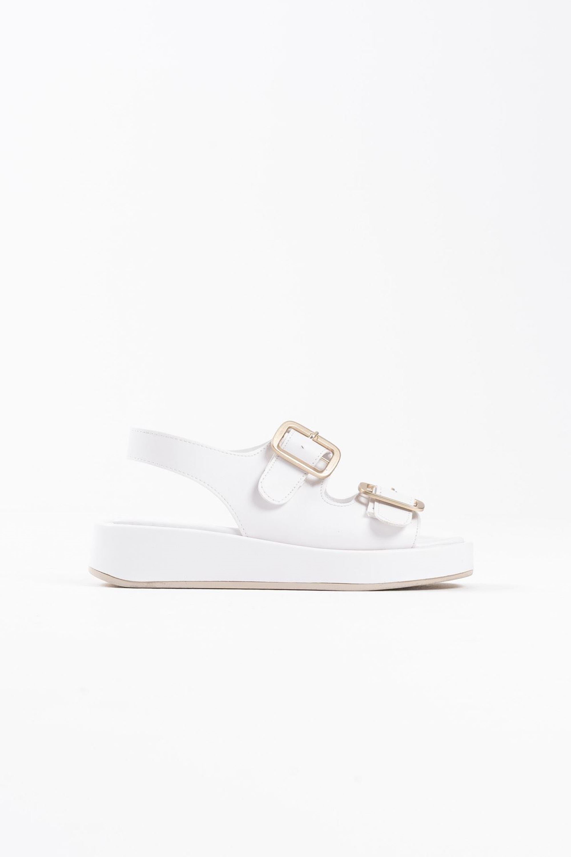 Velvetta Çift Toka Detaylı Cilt Sandalet - Beyaz