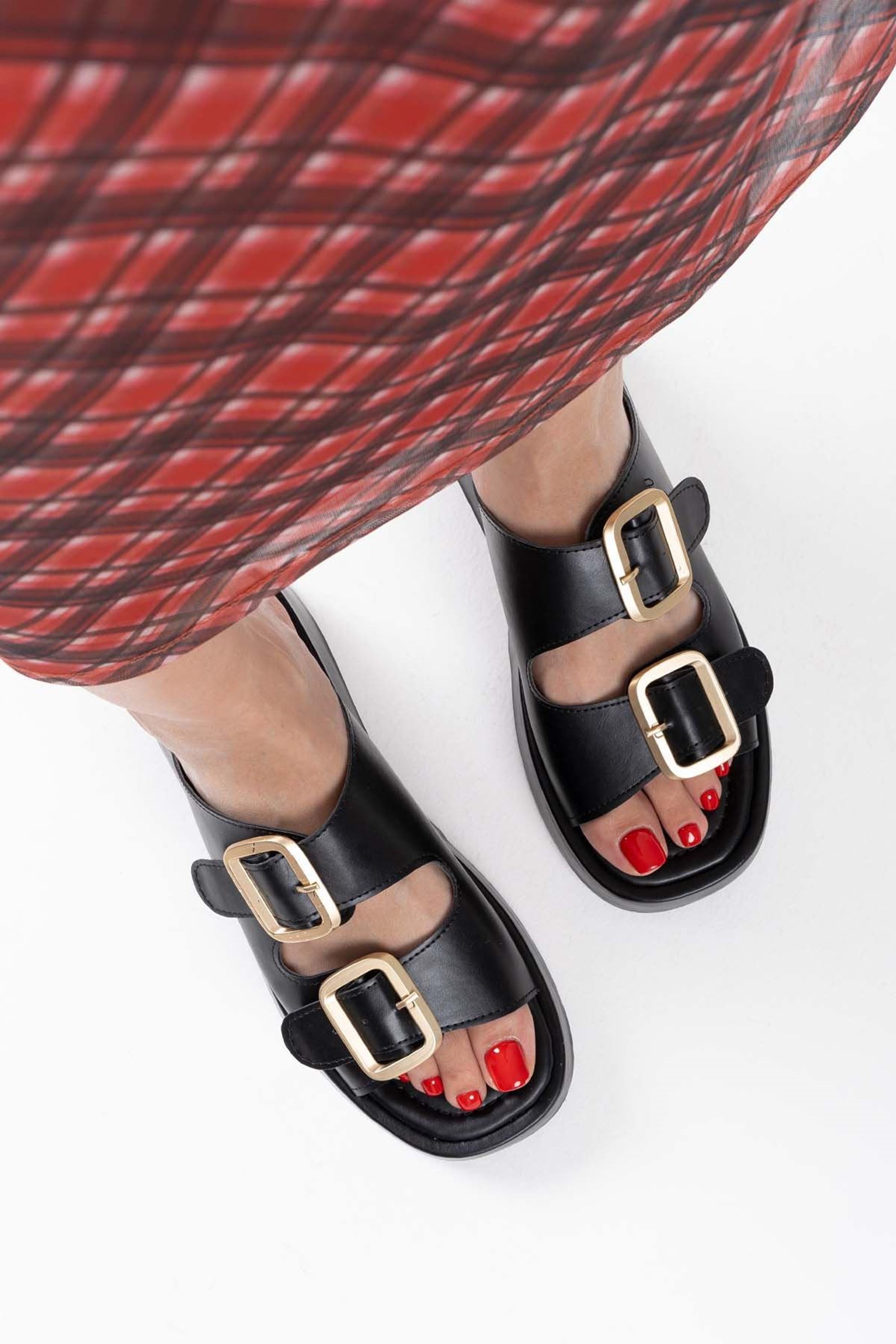 Loaqua Çift Toka Detaylı Cilt Terlik - Siyah