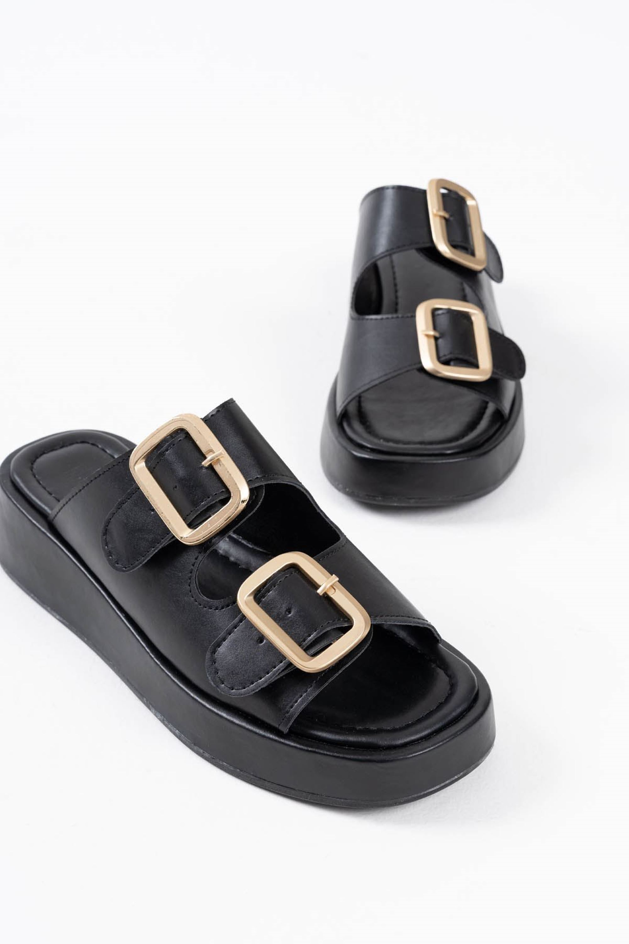 Loaqua Çift Toka Detaylı Cilt Terlik - Siyah