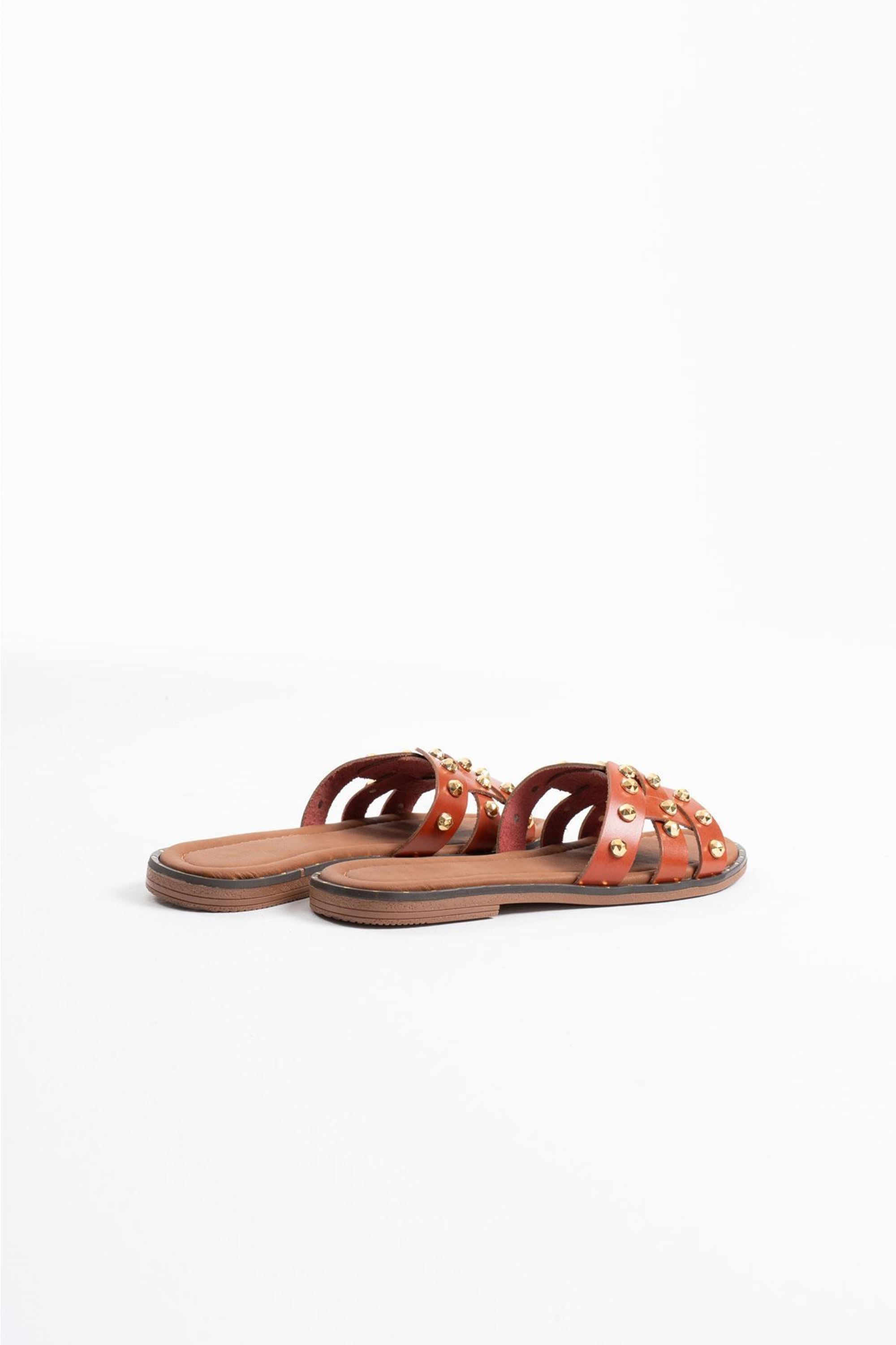 Cozane Kadın Gold Detaylı Rahat Hakiki Deri Terlik - Kiremit