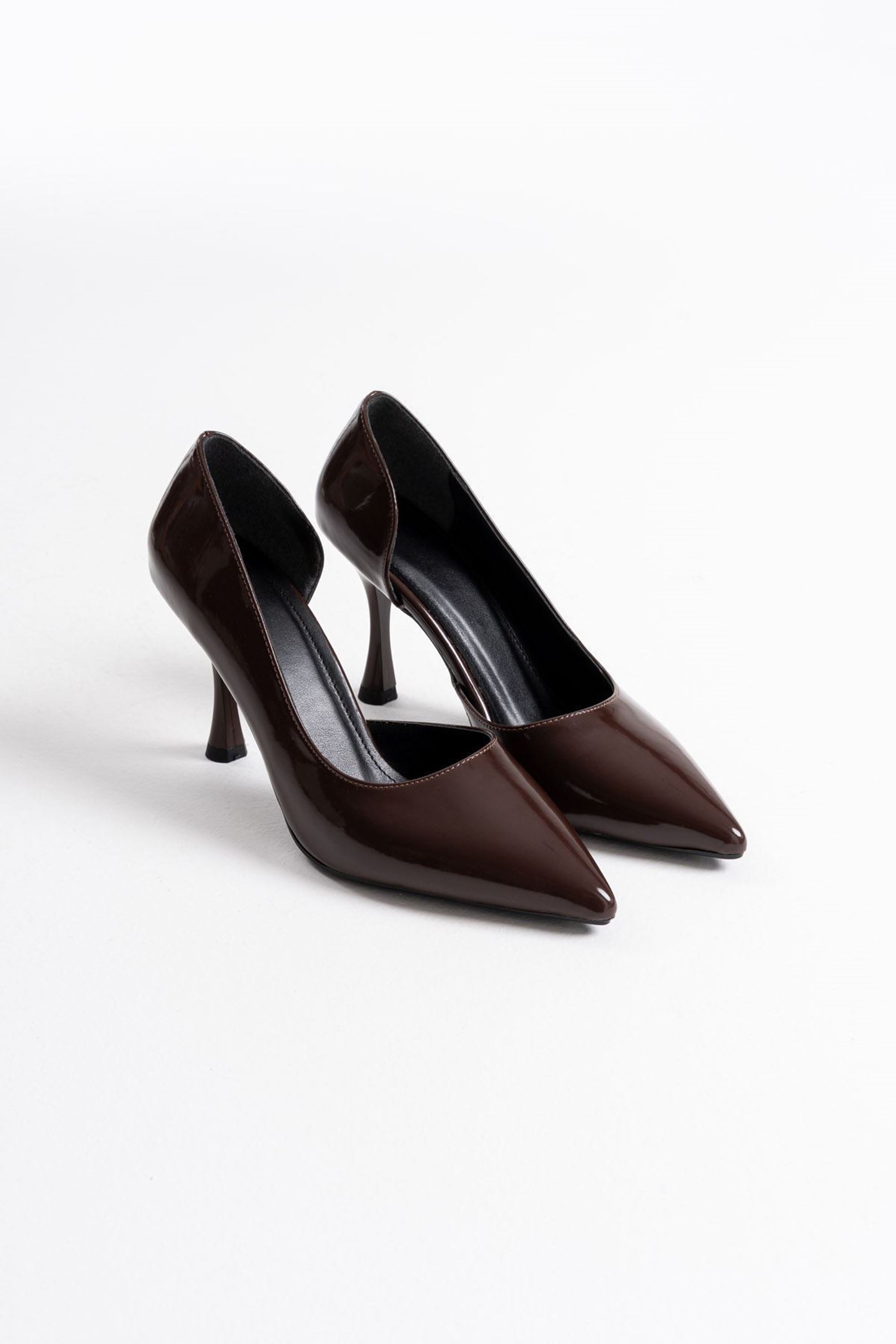 Mireya Kadın İnce Topuklu Klasik Rugan Stiletto Topuklu Ayakkabı - Acı Kahve