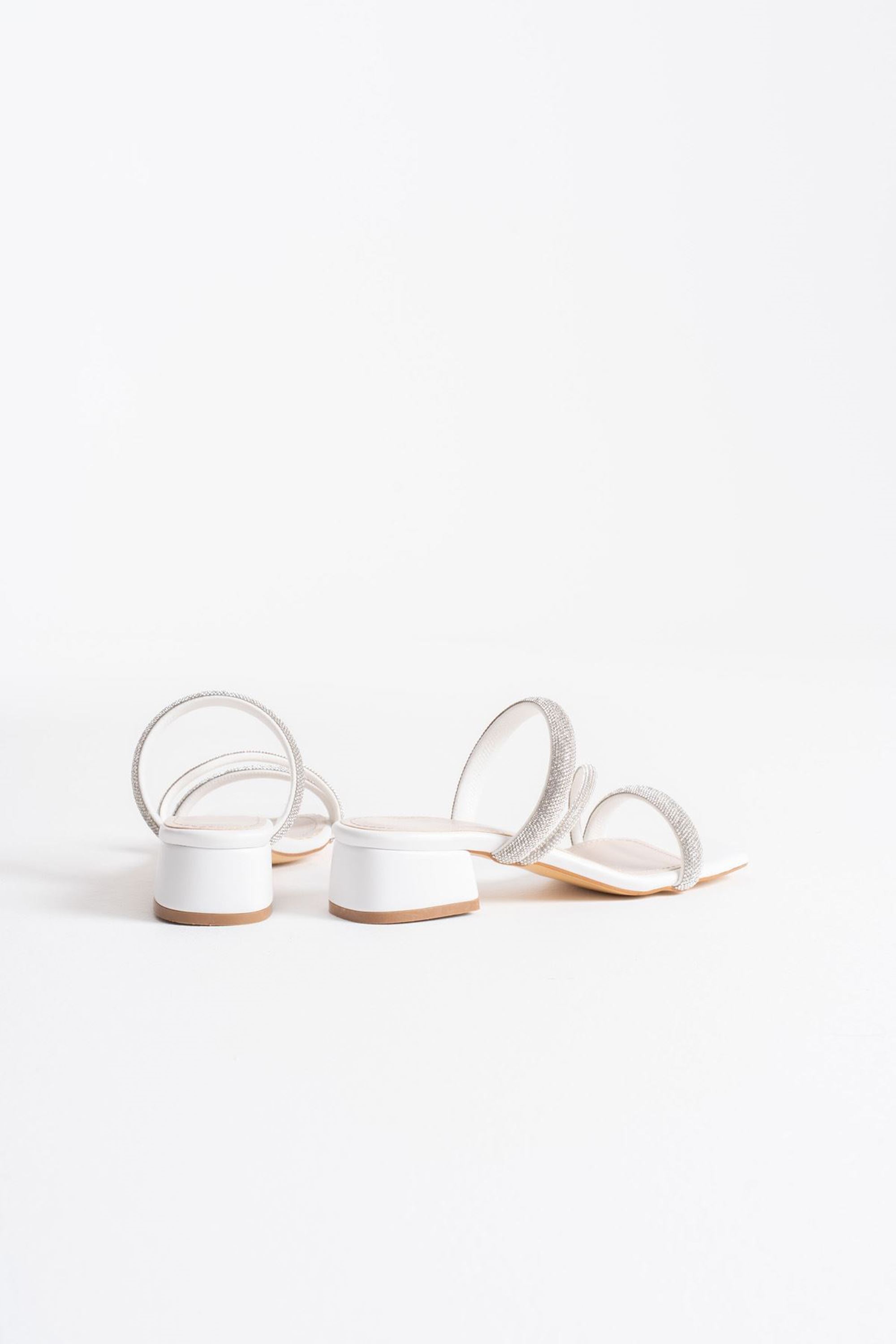 Lummie Kadın Taş Detaylı Şık Kalın Topuklu Terlik - Beyaz