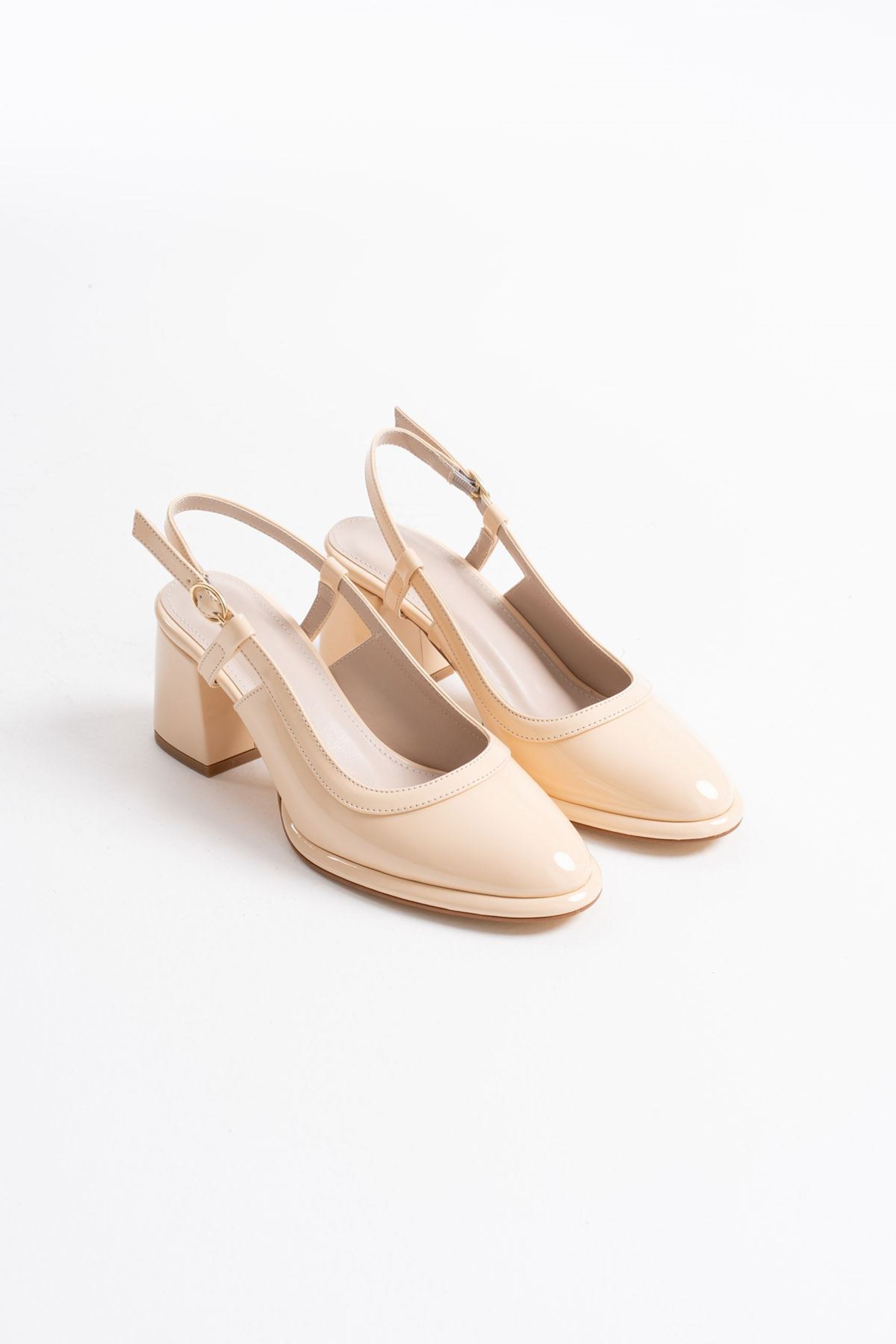 Taliya Kadın Rugan Klasik Kalın Topuklu Ayakkabı - Açık Sarı