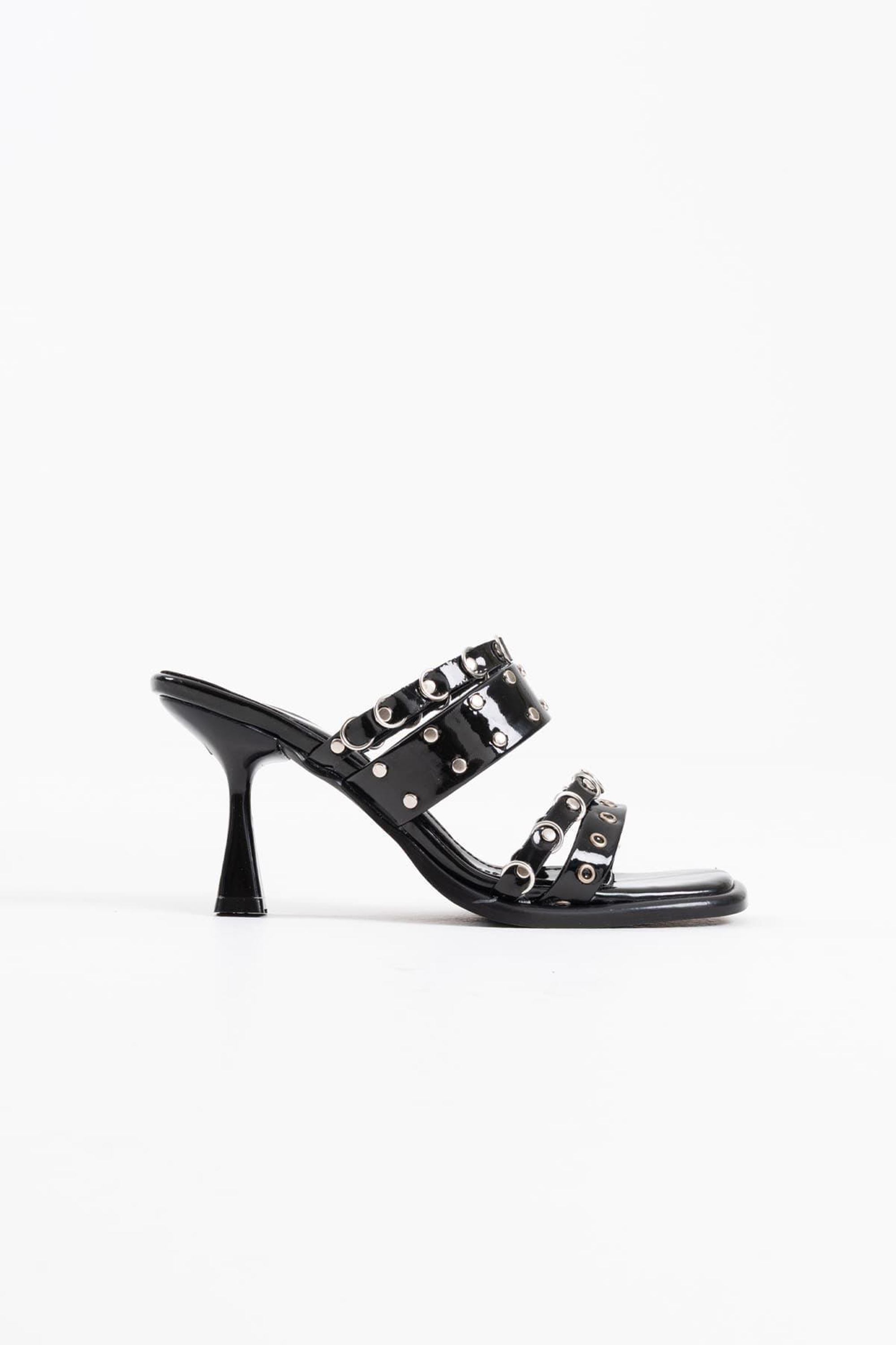 Sorelle Kadın Rugan Şık Bant Detaylı Abiye Topuklu Terlik Ayakkabı - Siyah