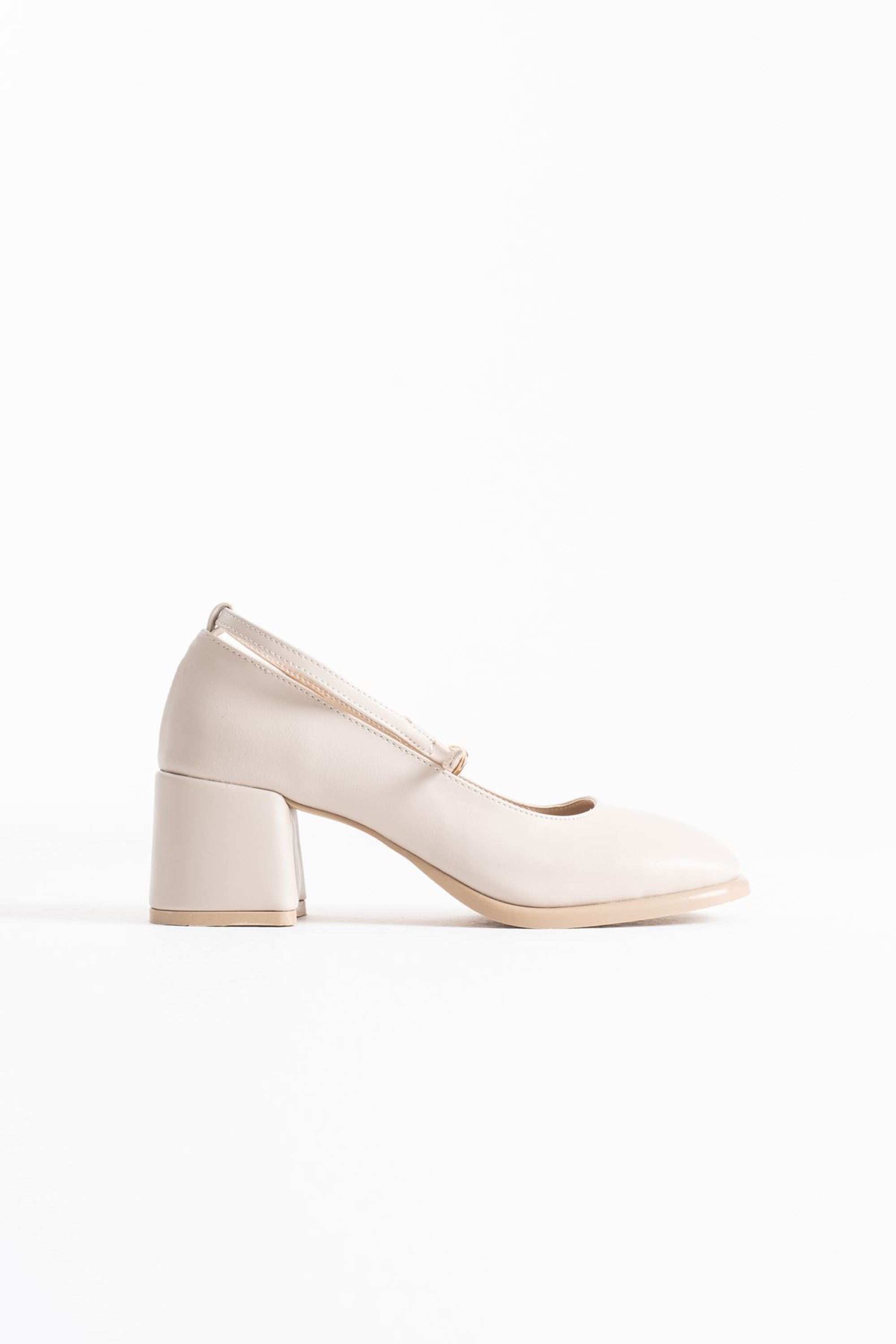 Norelle Kadın Sade Tasarım Cilt Kalın Topuklu Ayakkabı - Bej