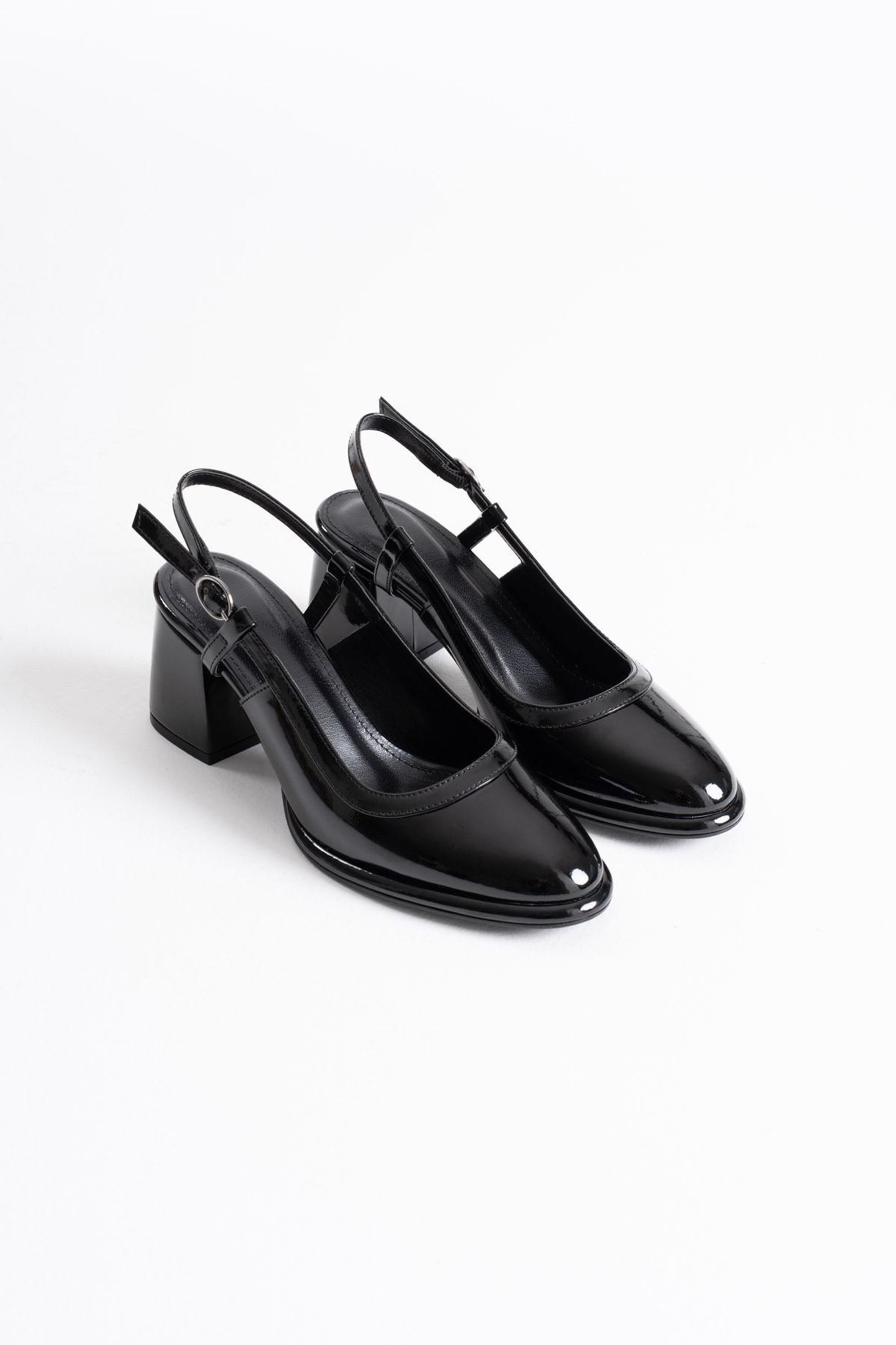 Taliya Kadın Rugan Klasik Kalın Topuklu Ayakkabı - Siyah