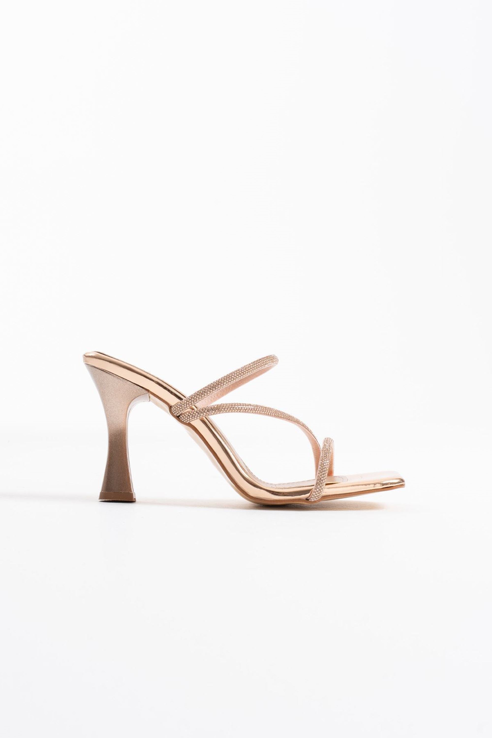 Aloura Kadın Taş Detaylı Abiye Topuklu Terlik - Altın Rengi