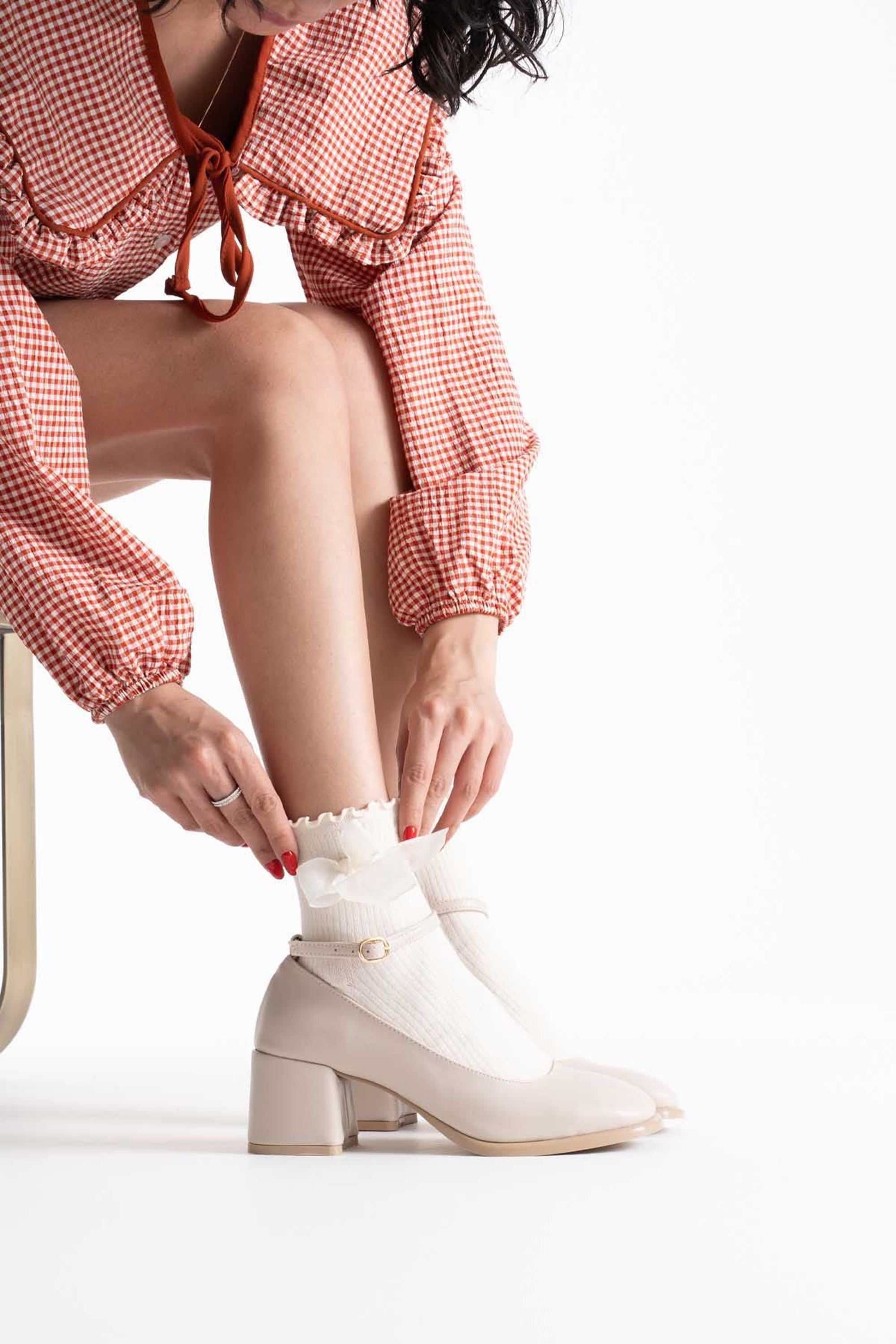 Norelle Kadın Sade Tasarım Cilt Kalın Topuklu Ayakkabı - Bej