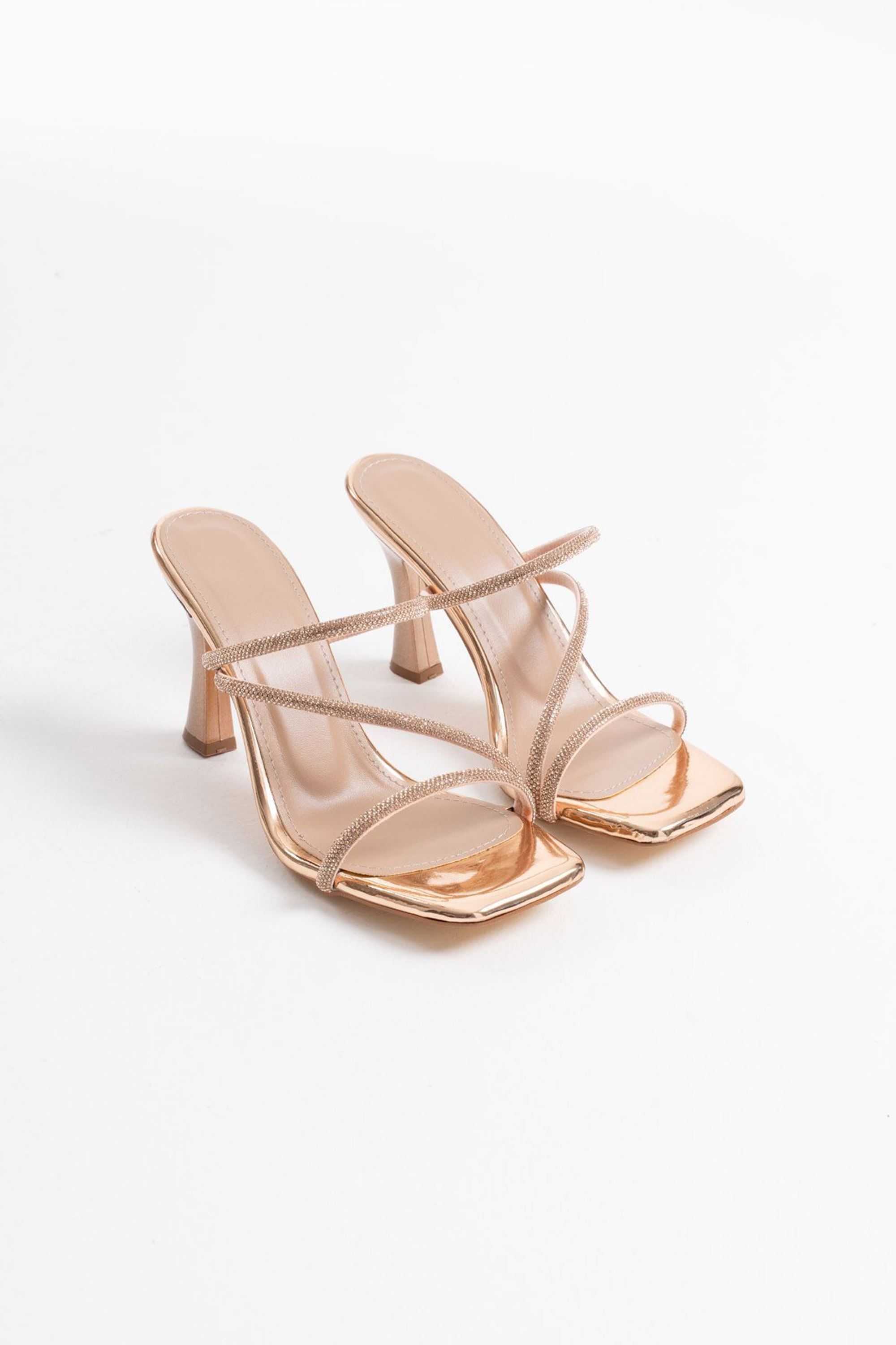 Aloura Kadın Taş Detaylı Abiye Topuklu Terlik - Altın Rengi