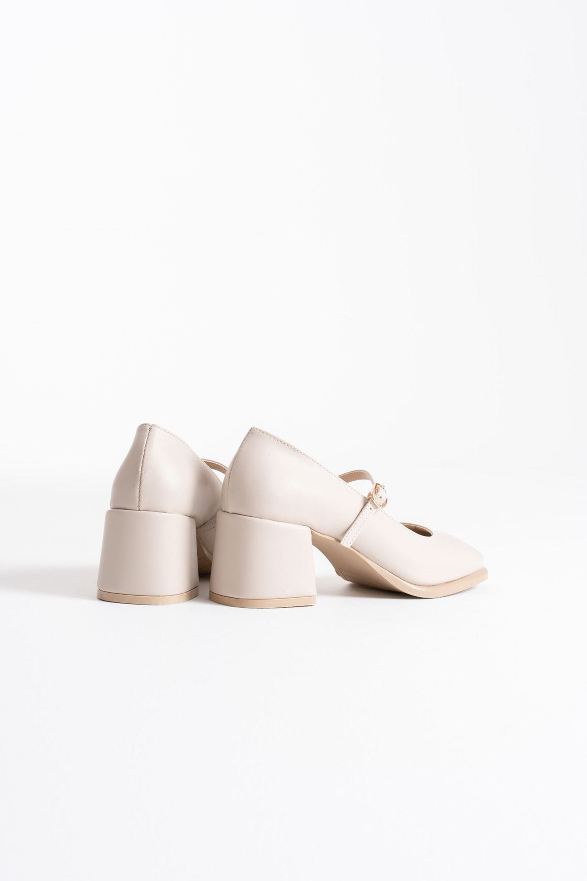 Ferosa Kadın Klasik Cilt Kalın Topuklu Ayakkabı - Bej