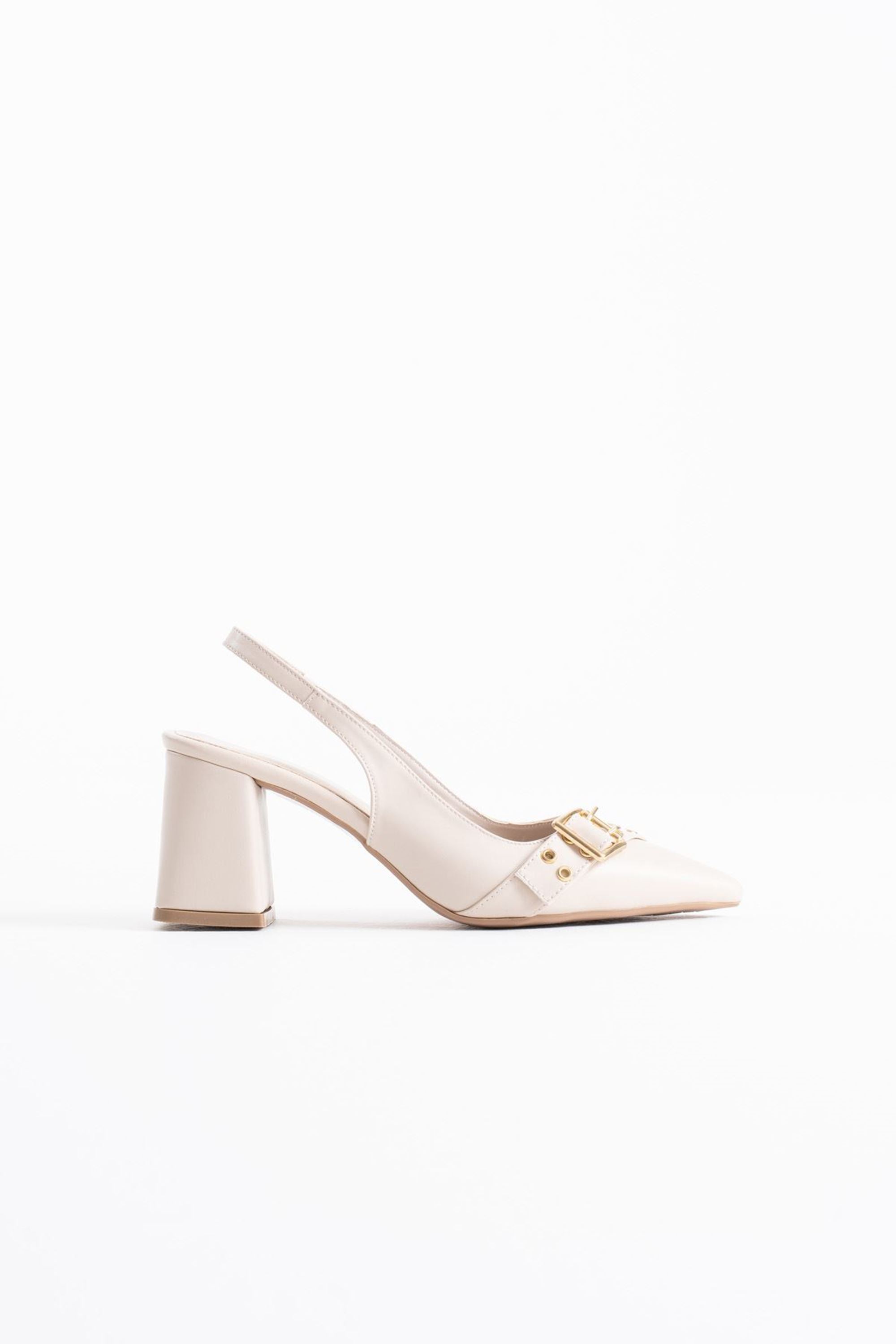 Dazzia Kadın Cilt Şık Toka Detaylı Kalın Topuklu Ayakkabı - Bej