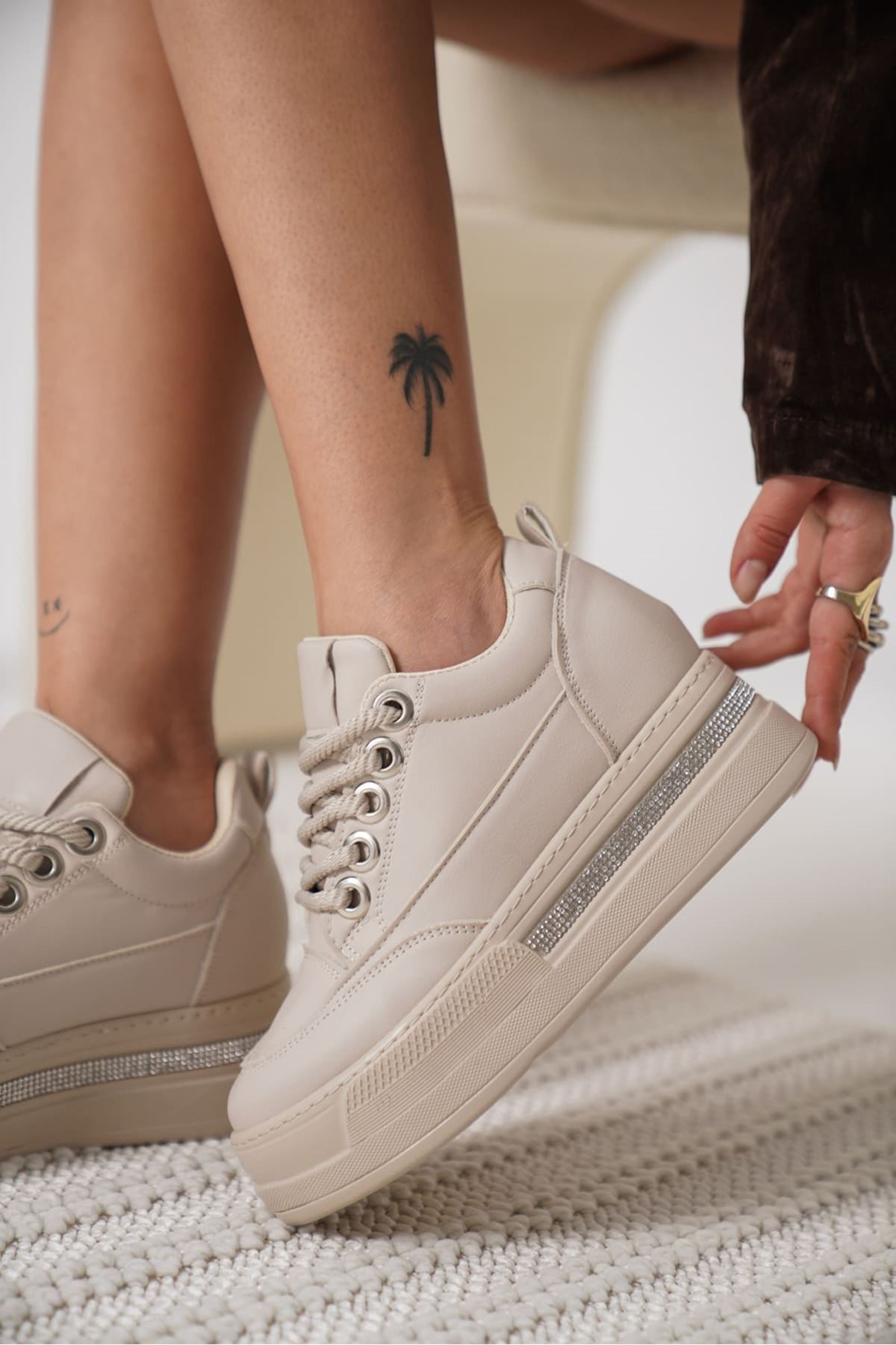 Zayro Kadın Boy Uzatan Gizli Topuklu Sneaker Spor Ayakkabı - Bej