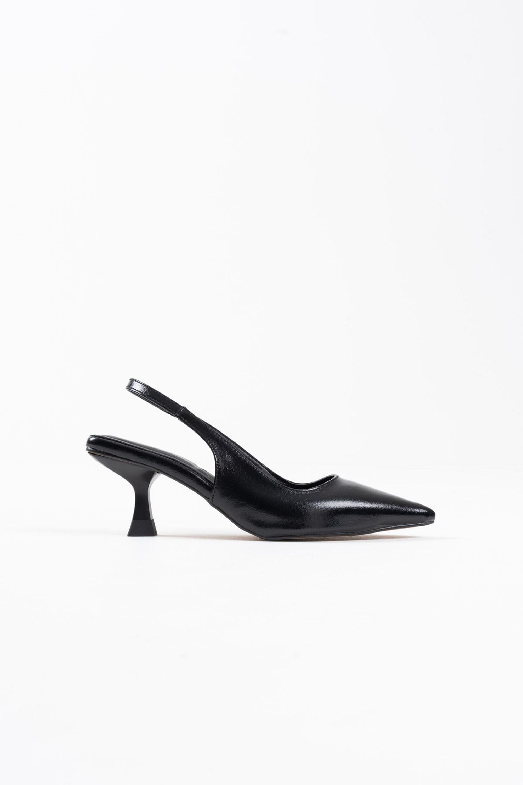 Luvette Kadın Şık Kırışık Rugan Topuklu Ayakkabı - Siyah